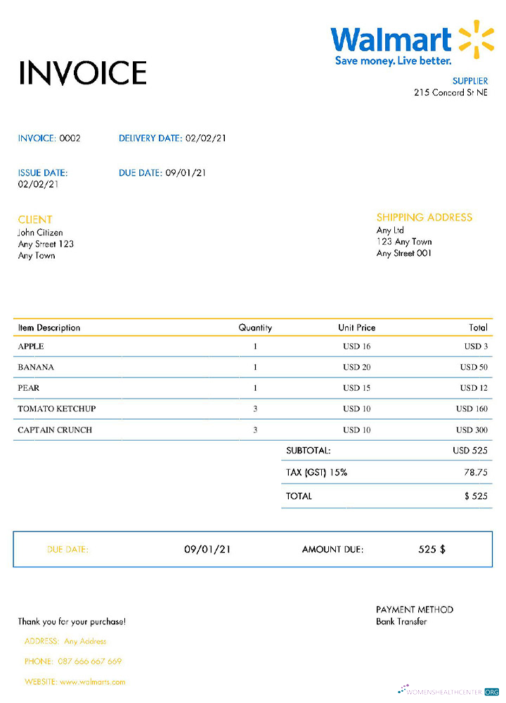 Download USA Walmart invoice template Photoshop template